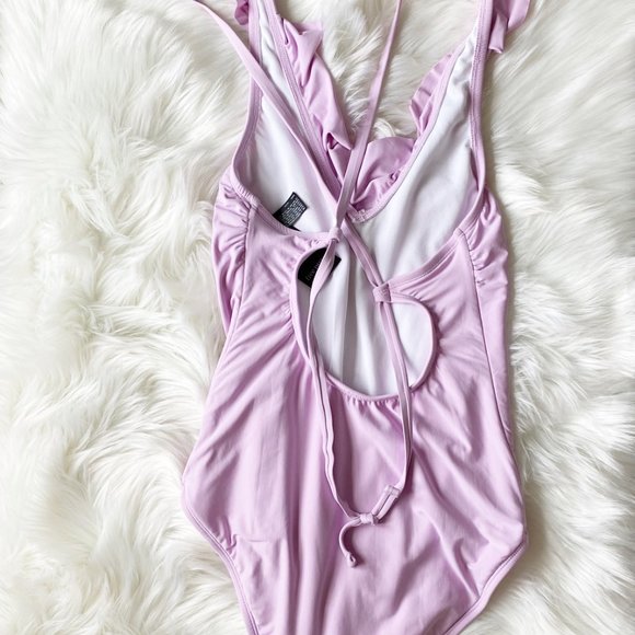 Free Press Dani Ruffle Pink One Piece Swimsuit S - Picture 3 of 13